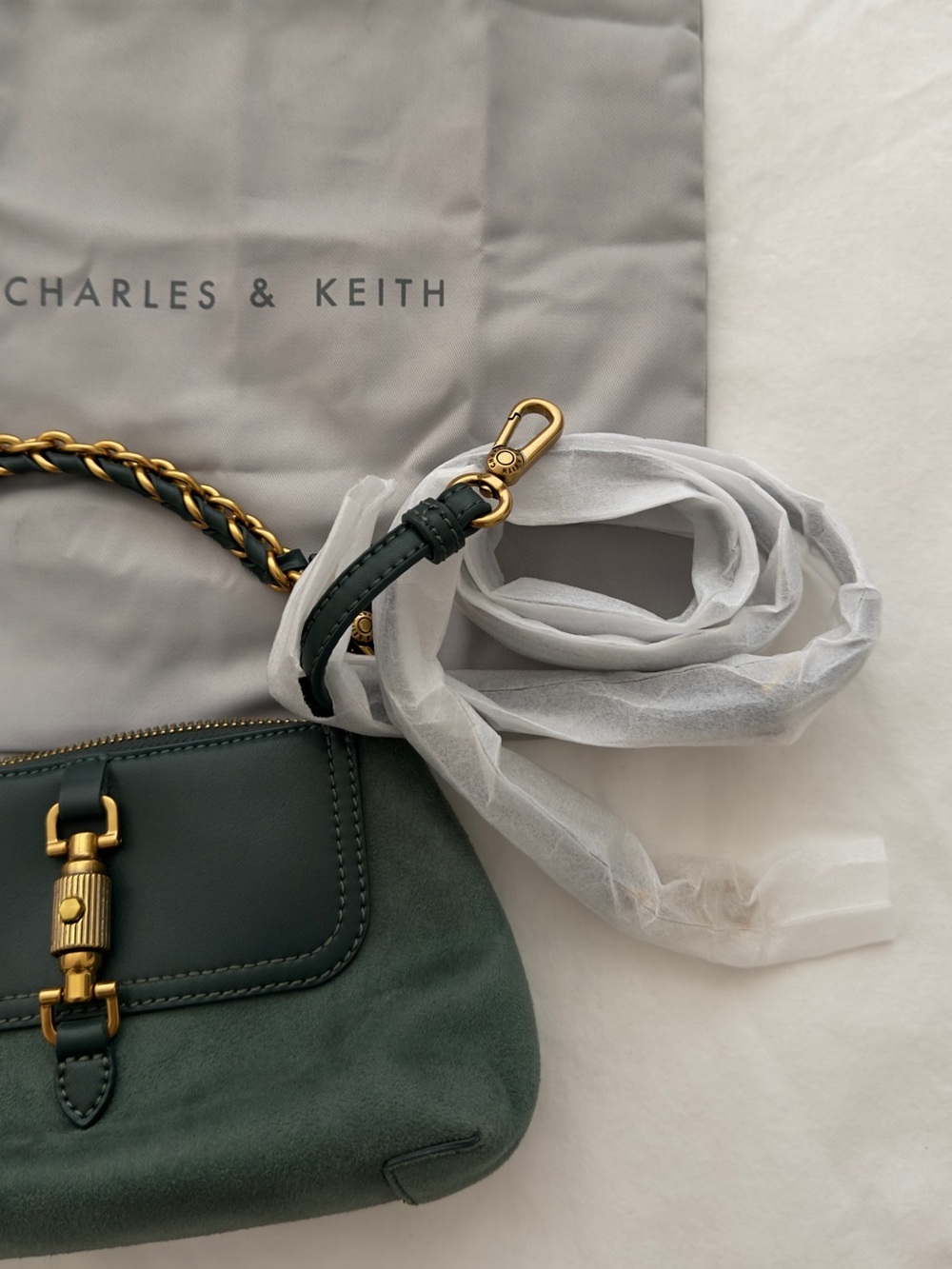 Charles & Keith Green Leather/Suede Crossbody Bag -NEW WITH TAG - Picture 4 of 7